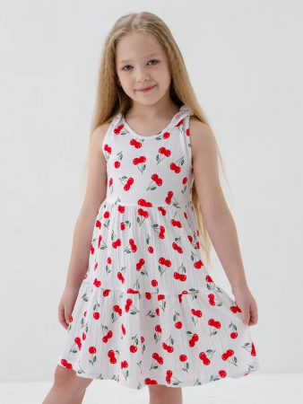 Детский сарафан "Романс" / Белый, вишня