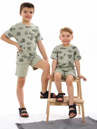 Детская пижама с шортами "Семья" / Шалфей