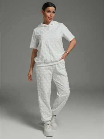 Женский костюм Суфле / Махра, белый сердечки