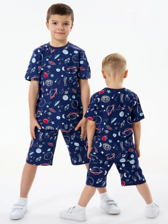 Детская пижама с шортами "Сорванец" / Космос на синем