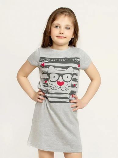 Детская сорочка "Grey Cat" арт. дк261 / Серый меланж