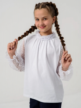 Детская блузка "Кайли" длинный рукав / Белый