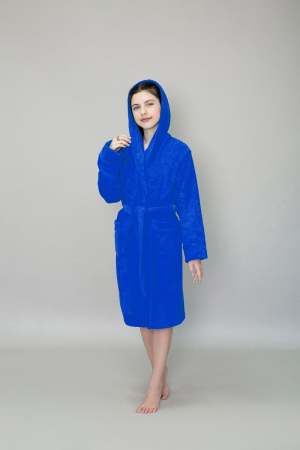 Детский махровый халат с капюшоном / васильковый