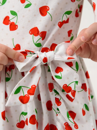 Детское платье "Мальва" / Белый, вишня