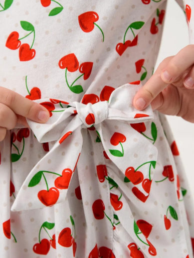 Детское платье "Мальва" / Белый, вишня