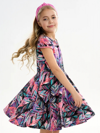 Детское платье "Птичка" / Тропики розовые