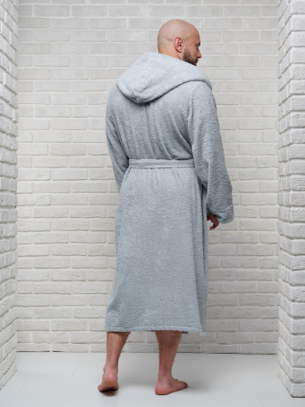 Мужской махровый халат PandaHug с капюшоном / светло-серый