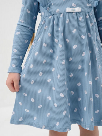 Детское платье "Бетти" длинный рукав / Голубой (цветочки)