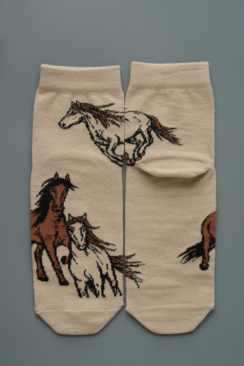 Женские носки стандарт Лошадки (набор 3 пары) / белый, бежевый