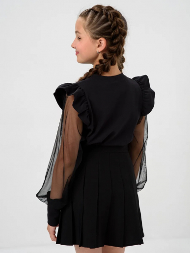 Детская блузка "Яра" длинный рукав / Черный