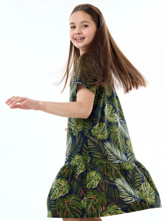 Детское платье "Лето" / Монстера на черном