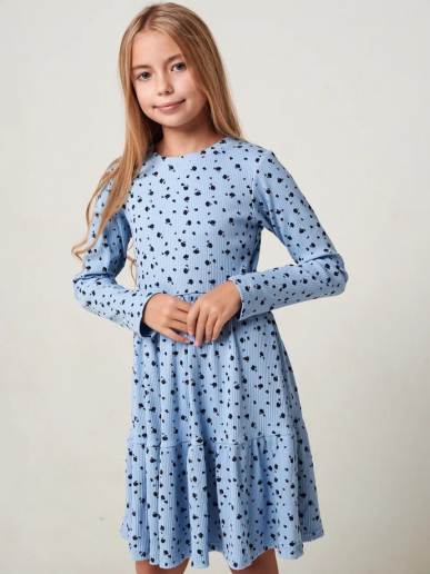 Детское платье "Барби" длинный рукав / Голубой