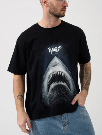 Мужская футболка "Акула" 2437-К / Черный
