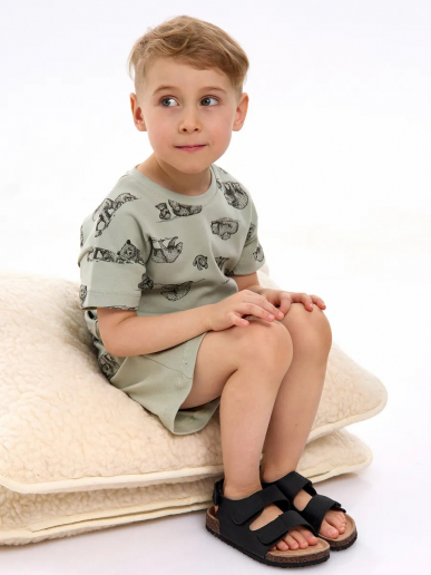 Детская пижама с шортами "Семья" / Шалфей