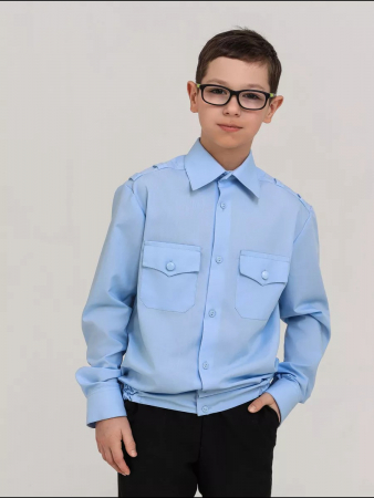 Детская рубашка кадетская (длинный рукав) / Голубой