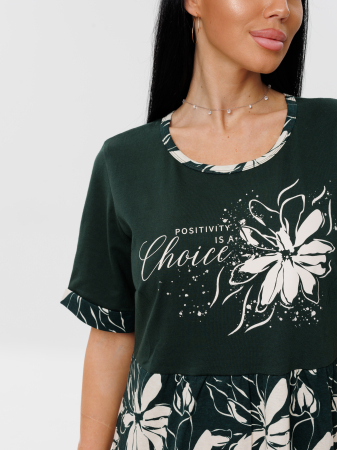 Женское платье Пл-167(К) / Темно-зеленый (белые цветы)