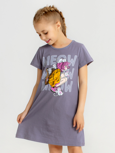Ночная сорочка детская "Мяу" Серый арт. дк296