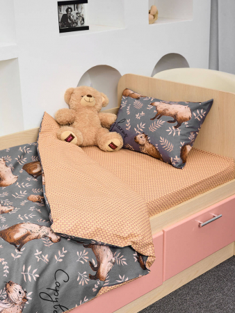 Детское постельное белье поплин с простыней на резинке / Капибары