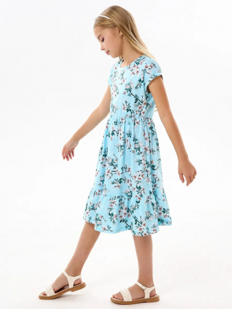Детское платье "Ласточка" / Цветущий сад на голубом