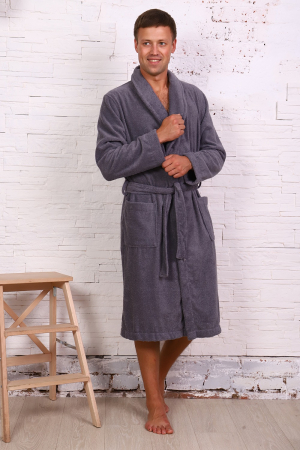 Халат мужской махровый шалька Элит / 910-Серый