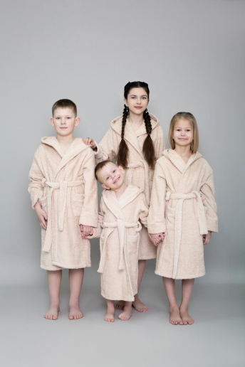 Детский махровый халат с капюшоном / бежевый