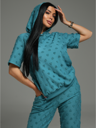 Женский костюм Суфле / Махра, петроль сердечки