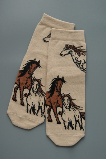 Женские носки стандарт Лошадки (набор 3 пары) / белый, бежевый