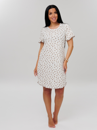 Женская сорочка Сор-111 (Риб) / Молочный (коричневые сердечки)