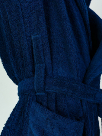 Мужской махровый халат PandaHug с капюшоном / синий