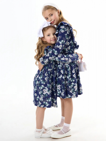 Детское платье "Красотка" / Цветущий сад на синем