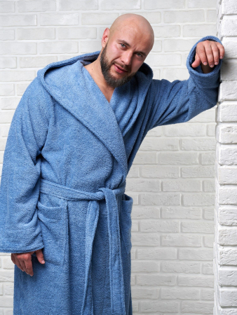 Мужской махровый халат PandaHug с капюшоном / лазурный