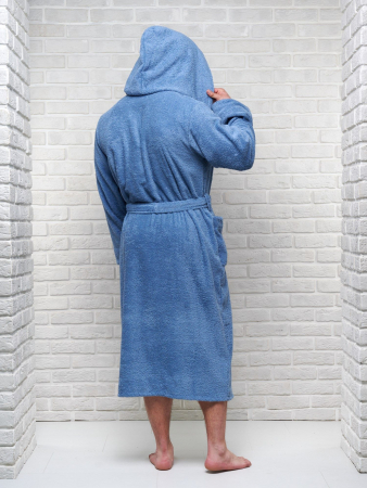 Мужской махровый халат PandaHug с капюшоном / лазурный