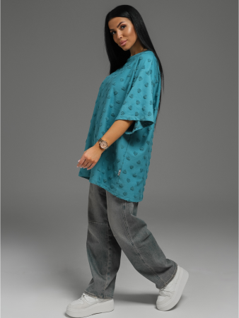 Женская футболка Ирбис / Махра, петроль сердечки