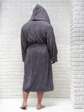Мужской махровый халат PandaHug с капюшоном / темно-серый