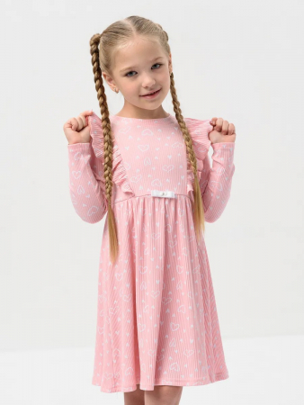 Детское платье "Бетти" длинный рукав / Нежно-розовый (сердечки)