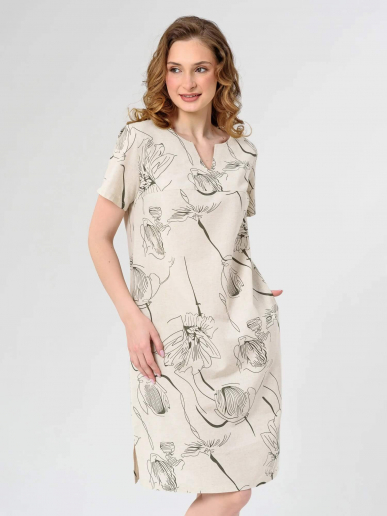 Женское платье "Вологда" 1929-П/л / Бежевый (тюльпаны)