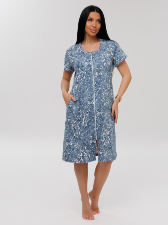 Женский халат Х-95(К) / Серо-голубой (цветы)