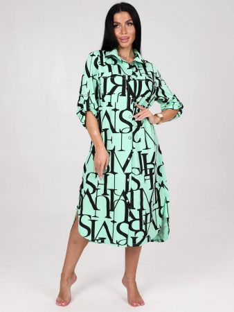 Женская туника МИДИ ТК-25 / Черные буквы на ментоле