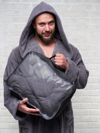 Мужской махровый халат PandaHug с капюшоном / темно-серый