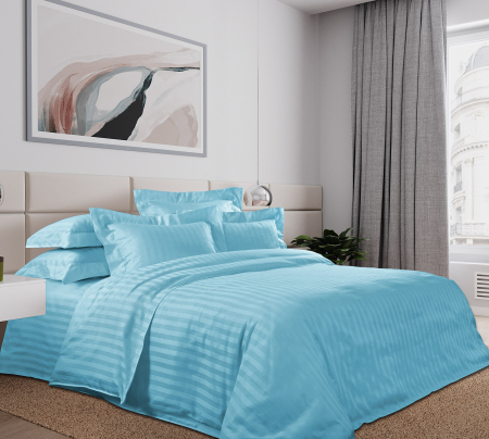 Ткань страйп-сатин / Ярко-голубой