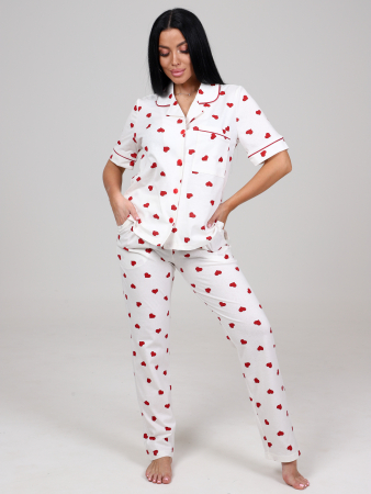 Женская пижама ЛЕДИ КК-61 / Красные сердечки на белом