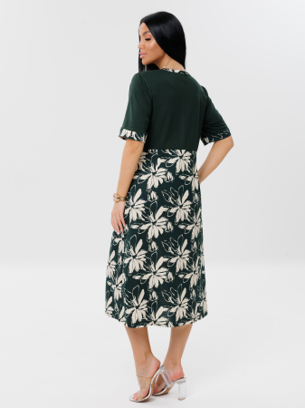 Женское платье Пл-167(К) / Темно-зеленый (белые цветы)