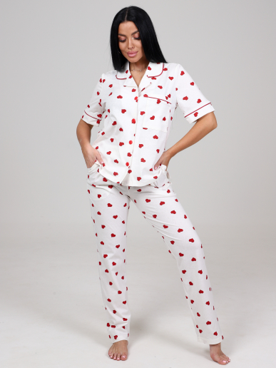 Женская пижама ЛЕДИ КК-61 / Красные сердечки на белом