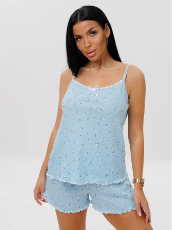 Женская пижама П-96(Каш) / Голубой (мелкие цветы)