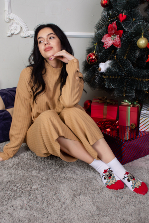 Женские носки  стандарт Символ дружбы (набор 3 пары) / белый, красный, серый