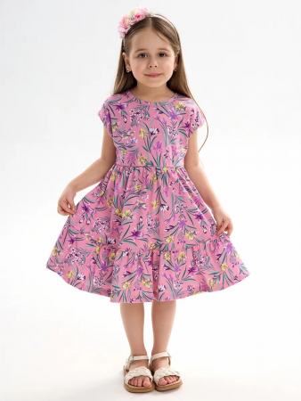 Детское платье "Ласточка" / Ирисы на розовом
