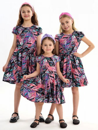 Детское платье "Птичка" / Тропики розовые