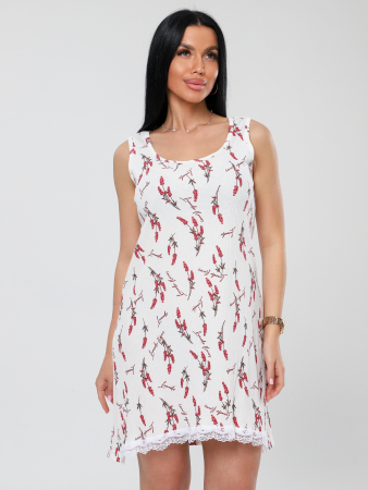 Женская сорочка Сор-110(Каш) / Белый (красные цветы)