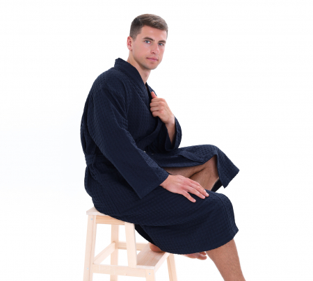 Халат вафельный Relax / темно-синий