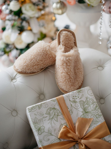 Тапки меховые / бежевые